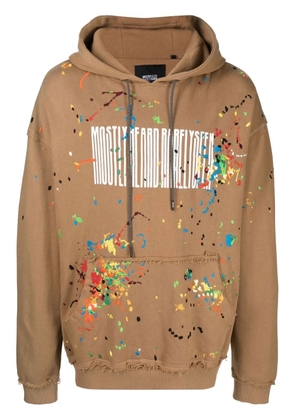 Mostly Heard Rarely Seen logo-print paint-splatter hoodie - Brown