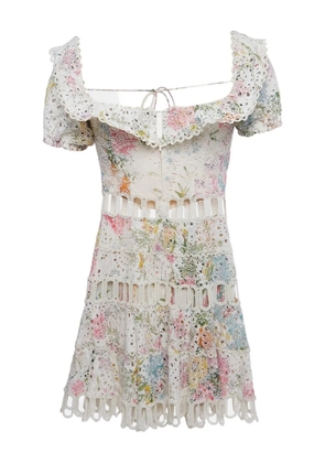 ZIMMERMANN floral-print off-shoulder mini dress - White