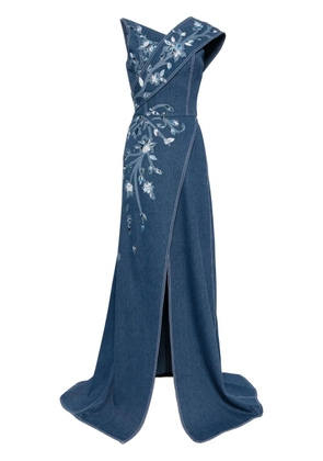 Saiid Kobeisy floral-print denim maxi dress - Blue