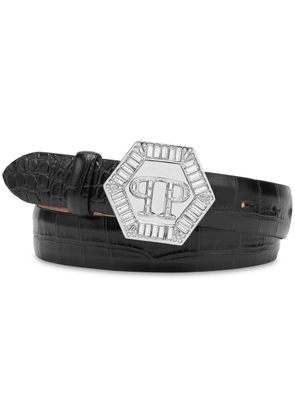 Philipp Plein logo-plaque leather belt - Black
