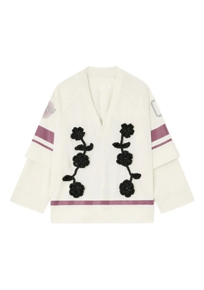 GANNI crochet-flowers jersey top - Neutrals