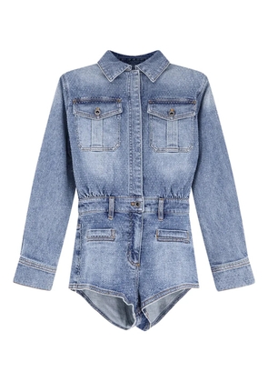 Self-Portrait pocket denim playsuit - Blue
