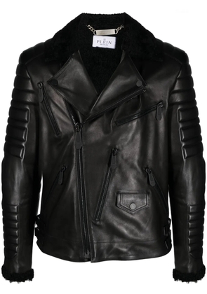 Philipp Plein logo-debossed leather jacket - Black