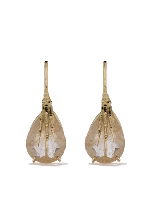 Wouters & Hendrix Gold 18kt claw rutilated quartz earrings