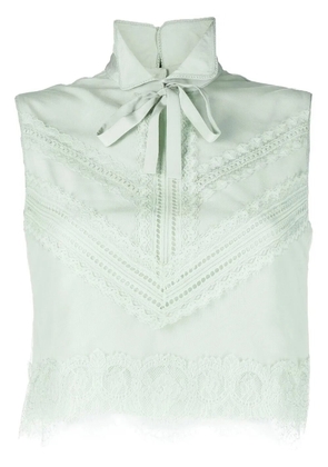 SHIATZY CHEN lace-trim mulberry-silk vest - Green