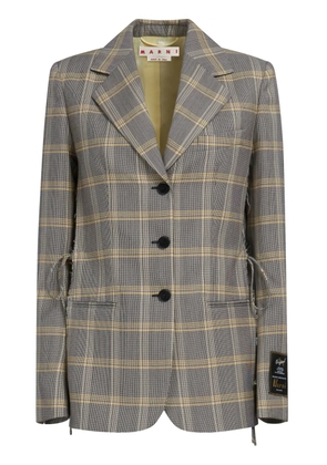 Marni plaid-check single-breasted ripped blazer - Grey