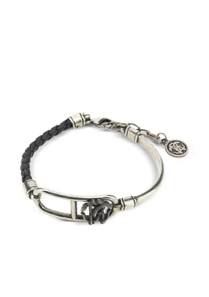 Roberto Cavalli leather-braided RC monogram-detail bracelet - Silver