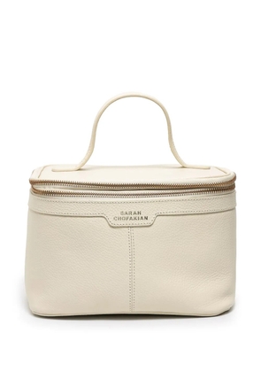 Sarah Chofakian logo-print leather make up bag - White
