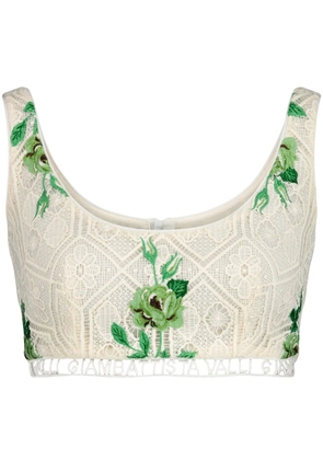 Giambattista Valli Pensées Sauvages floral-embroidered crop top - White