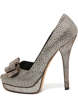 Fendi Pre-Owned 140mm brocade-leather bow pumps - Silver