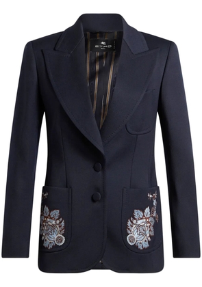 ETRO floral-embroidered wool blazer - Blue