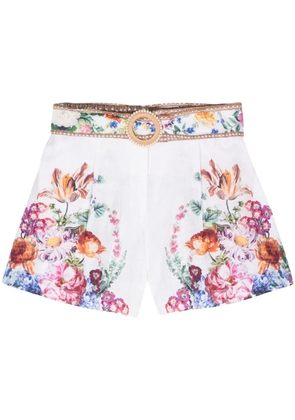 Camilla Plumes And Parterres linen shorts - White