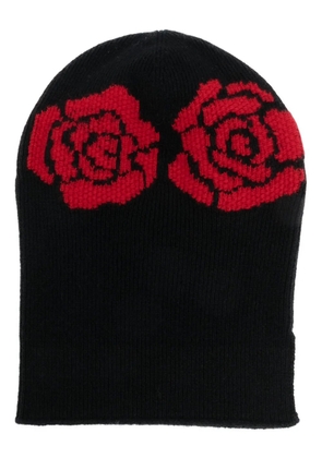 Barrie rose-embroidered crochet beanie - Black