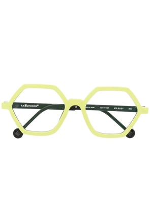 L.A. EYEWORKS transparent geometric-frame glasses - Yellow