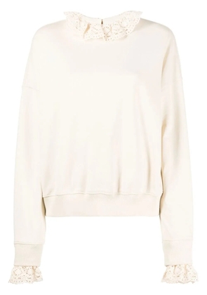 Goen.J crochet-trim crew-neck sweatshirt - Neutrals