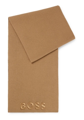 BOSS logo-embroidered virgin-wool scarf - Neutrals