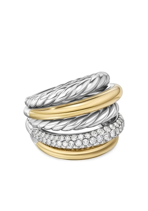 David Yurman 18kt yellow gold and sterling silver DY Mercer Multi Row diamond ring (21mm)
