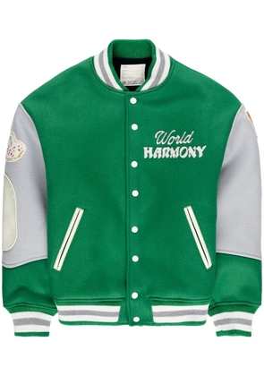 SAINT MXXXXXX Pigeon Varsity graphic-print bomber jacket - Green