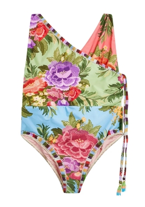 FARM Rio floral-print draped swimsuit - Green