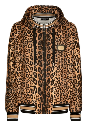 Dolce & Gabbana leopard-print cotton hoodie - Brown