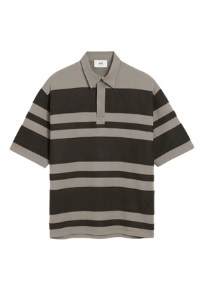 AMI Paris Ami De Coeur striped cotton polo shirt - Grey