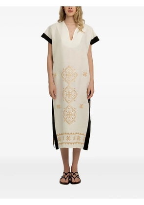 GREEK ARCHAIC KORI geometric embroidered midi dress - Neutrals