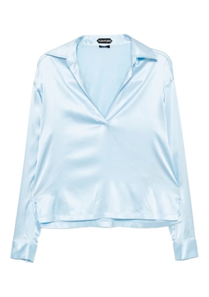 TOM FORD logo-embroidered satin polo top - Blue