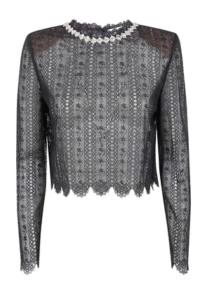 Self-Portrait lace embellished top - Black