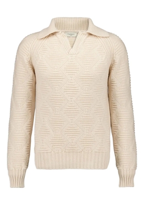 Piacenza Cashmere V-neck cable-knit polo shirt - Neutrals