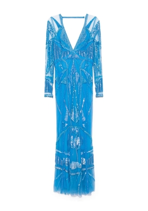Zuhair Murad art deco-embroidered V-neck gown - Blue