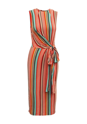 alice + olivia striped-pattern waist-tie midi dress - Orange