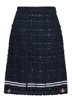 Thom Browne satin ribbon frayed pleated midi skirt - Blue