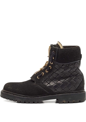 Balmain Pre-Owned woven leather biker boots - Black
