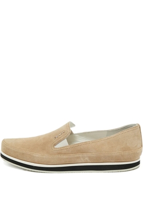 Prada Pre-Owned suede logo-plaque loafers - Neutrals