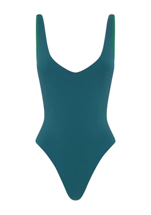 Bond-eye V-neck contrast straps swimsuit - Blue