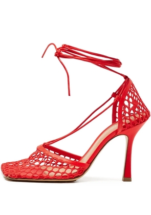 Bottega Veneta Pre-Owned 95mm netted lace-up pumps - Red