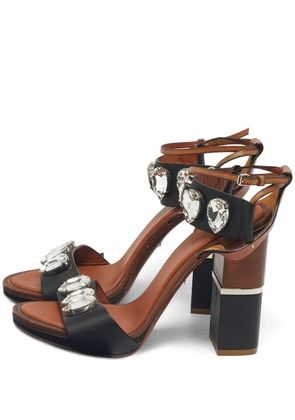 Roberto Cavalli leather crystal sandals - Black