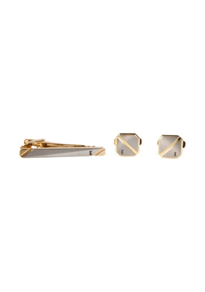 Saint Laurent Pre-Owned 1990s Cassandre logo cufflinks and tie clip set - Gold