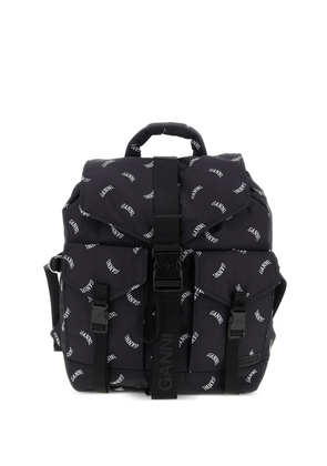 GANNI logo-print buckle backpack - Black