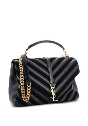 Saint Laurent Pre-Owned Classic Monogram College Bag Matelasse Chevron Leather and Suede Large satchel - Black