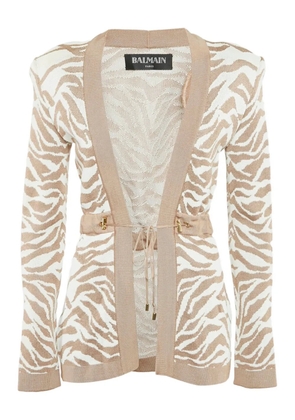 Balmain Pre-Owned zebra-print belted cardigan - Neutrals