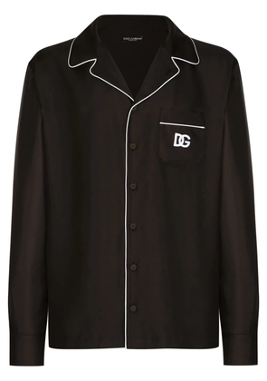 Dolce & Gabbana logo-embroidered silk pajama shirt - Black
