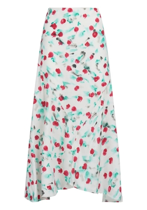 Marni floral-print A-line cotton midi skirt - White