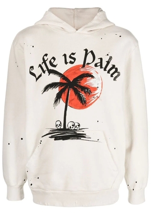 Palm Angels slogan-print paint splatter hoodie - White