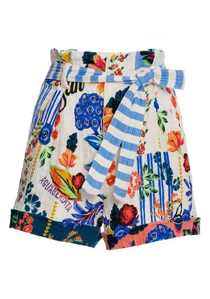 Agua Bendita Addison Citrus striped-belted floral-print shorts - White
