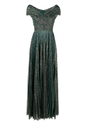 Talbot Runhof beaded off-shoulder voile gown - Green