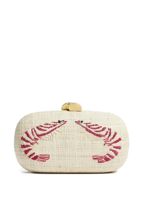 Pamela Munson Shrimp Cocktail embroidered raffia clutch - Neutrals