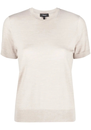 Theory short-sleeve knitted wool top - Neutrals