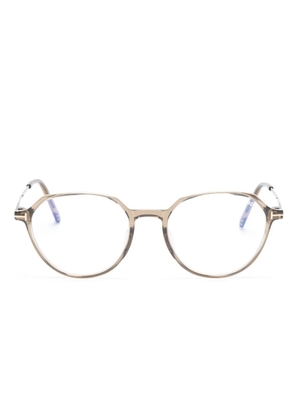 TOM FORD Eyewear T-logo round-frame glasses - Brown