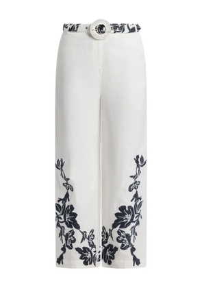 Hemant And Nandita Ahi floral-embroidered belted trousers - White